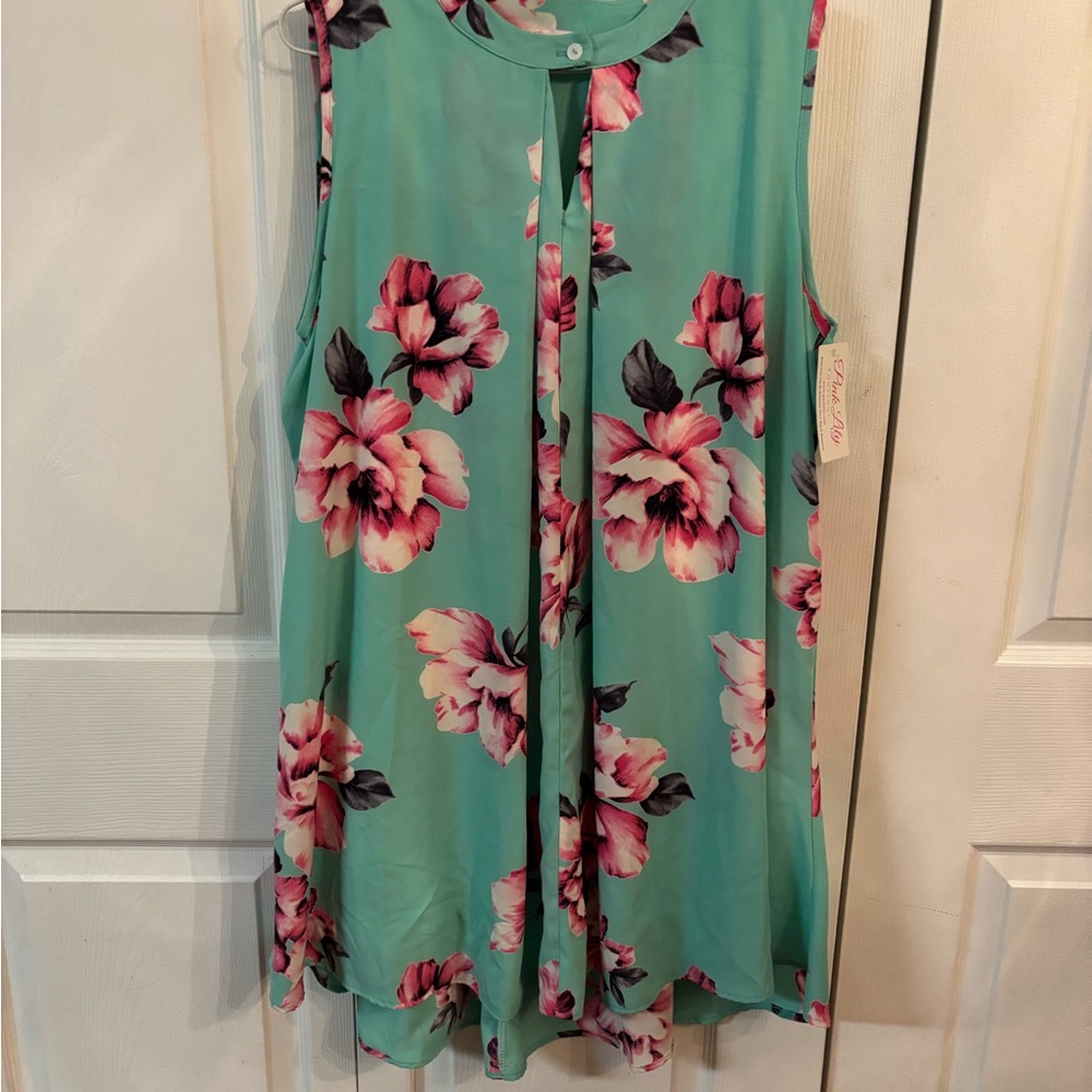 Floral Sleeveless Top - Green and Pink